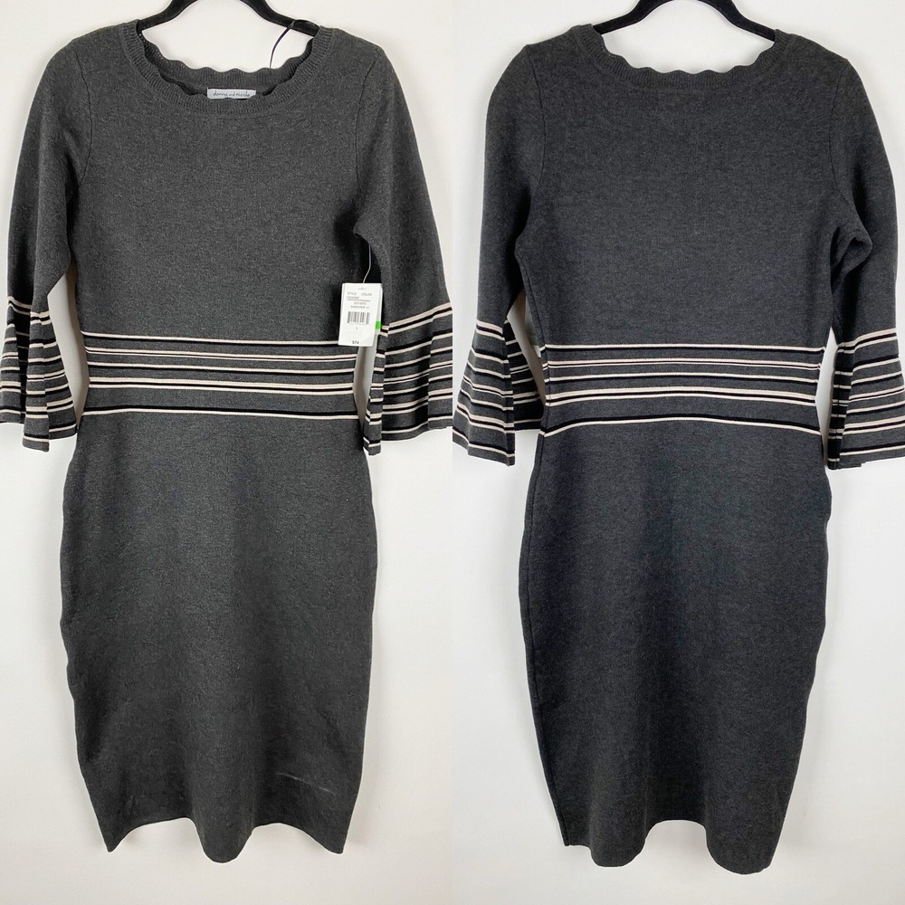 Danny and Nicole Gray Bell Sleeve Sweater Dress‎ Women Size L New